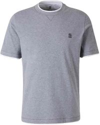Brunello Cucinelli - T-Shirt Met Geborduurd Logo En Geribbelde Hals - Lyst