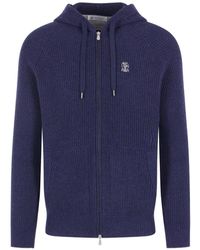 Brunello Cucinelli - Ribbed-Knit Zip-Up Hoodie - Lyst