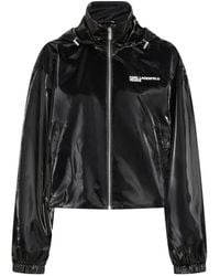 KARL LAGERFELD - Glossy Cropped Jacket With High Collar - Lyst