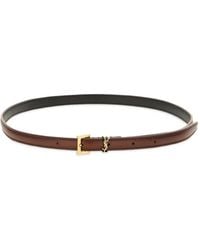 Saint Laurent - Cassandre Aged-Effect Leather Buckle Belt - Lyst