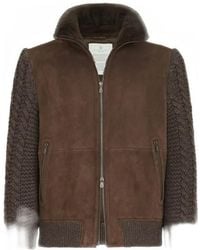 Brunello Cucinelli - Suède Lammy En Kasjmier Gebreid Bomberjack Met Thermore Voering - Lyst