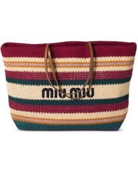 Miu Miu - Raffia-Effect Woven Tote Bag - Lyst