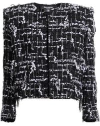 Balmain - Cropped Tweed Jack Met Franje - Lyst