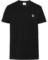 Burberry - T-shirt in cotone con logo ricamato - Lyst