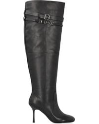 Pinko - Pointed Toe Knee-High Boots With Decorative Straps - Lyst