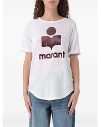 Isabel Marant - T-Shirt aus Leinen mit Logo-Print - Lyst