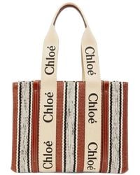 Chloé - Woody Striped Linen Tote Bag - Lyst