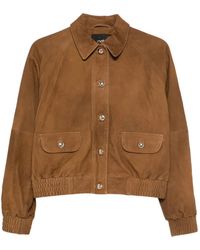 Maje - Veste En Cuir Boutonnée À Poches À Rabat - Lyst