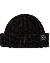 ARMANI EXCHANGE - Logo-Tag Ribbed Beanie Hat - Lyst