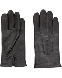 BOSS - Logo-Lettering Leather Gloves - Lyst