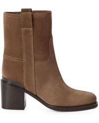 Brunello Cucinelli - Suede Ankle Boots With Precious Detail - Lyst