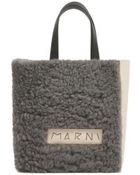 Marni - Shearling Grained Leather Tote Bag - Lyst