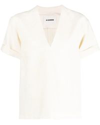 Jil Sander - V-Neck Linen-Blend Blouse - Lyst