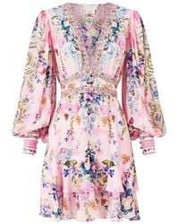 CAMILLA - V-neck Button Mini Dress - Lyst