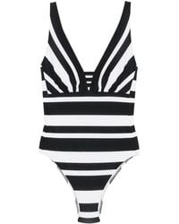 Maryan Mehlhorn - Striped-Pattern V-Neck Swimsuit - Lyst