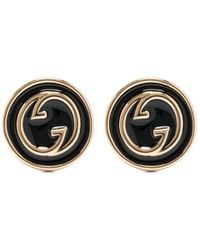 Gucci - Blondie Black Enamel Interlocking-g Gold-toned Metal Earrings - Lyst
