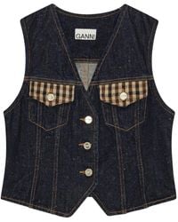 Ganni - Denim Waistcoat - Lyst
