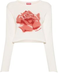 KENZO - Rose-intarsia Cropped Jumper - Lyst