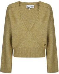 Ganni - Pull À Col V Et Effet Chiné - Lyst