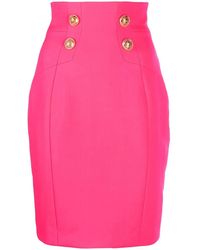 Balmain - Logo-Button Pencil Skirt - Lyst