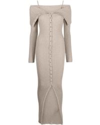 Blumarine - Off-shoulder Ribbed-knit Wool Dress - Lyst