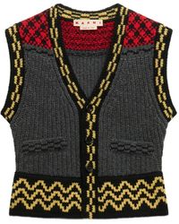 Marni - Jacquard-Knitted Geometric-Trim Waistcoat - Lyst