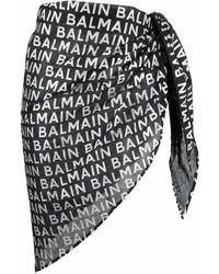 Balmain All Over Logo-print Sarong - Black