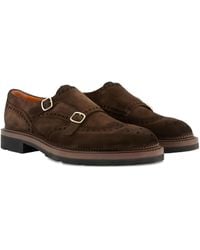 Santoni - Double-Buckles Suede Monk Shoes - Lyst