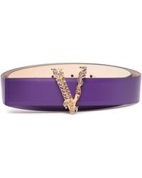Versace - Virtus Crystal Leather Belt - Lyst