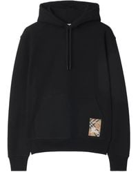 Burberry - Check-Label Cotton Hoodie - Lyst