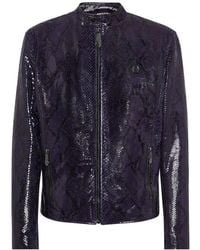 Philipp Plein - Leren Bikerjack Met Python-Print - Lyst