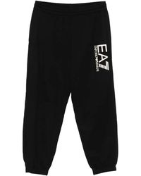 EA7 - Logo-Print Cotton Trousers - Lyst