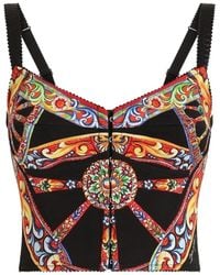 Dolce & Gabbana - Carretto-Print Charmeuse Top - Lyst