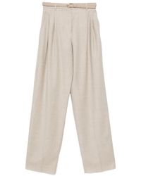 Max Mara - Stretch Flannel Mstlago Tailored Two-Pleat Straight-Leg Trousers With Belt - Lyst