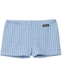 Miu Miu - Check-Pattern Logo-Patch Shorts - Lyst