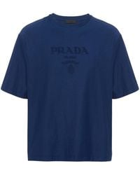 Prada - T-Shirt aus Tech-Baumwolle mit Logo-Applikation - Lyst