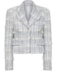 Thom Browne - Repp Stripe Tweed Pouf Tweed Cropped Jacket - Lyst