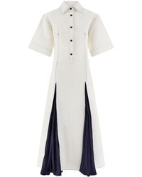 Ferragamo - Damen Kleid Mit Intarsien Weiß - Lyst
