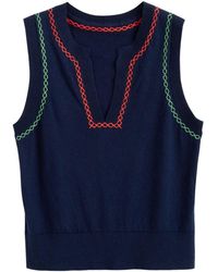 Chinti & Parker - Santorini Contrast-stitch Cotton-cashmere Top - Lyst