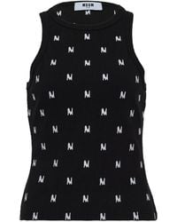 MSGM - Ribbed Logo-Embroidered Tank Top - Lyst