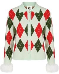 Sleeper - Argyle Feather-Trim Cardigan - Lyst