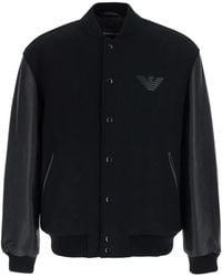 Emporio Armani - Varsity Leather-Sleeve Bomber Jacket - Lyst