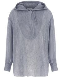 Brunello Cucinelli - Micro-Striped Hooded Shirt - Lyst