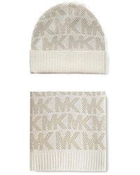 MICHAEL Michael Kors - Monogram-Knit Beanie Hat And Scarf Set - Lyst