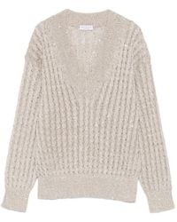 Brunello Cucinelli - Sequin-Embellishment V-Neck Sweater - Lyst