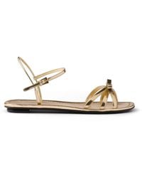 Prada - Sandales Plates En Cuir Métallique - Lyst