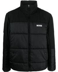 BOSS - Logo-Print Panelled Padded Jacket - Lyst
