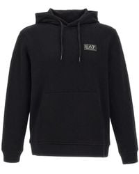 EA7 - Ribbed Logo-Patch Hoodie - Lyst