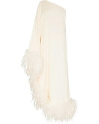 ‎Taller Marmo - Ubud One-Shoulder Feather-Trimmed Crepe Maxi Dress - Lyst