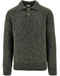 GALLIA - Speckled Knitted Polo Sweater - Lyst